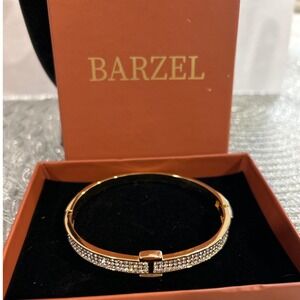 Barzel Crystal Embellished Bangle Bracelet Gold Tone Hinged Clasp Women